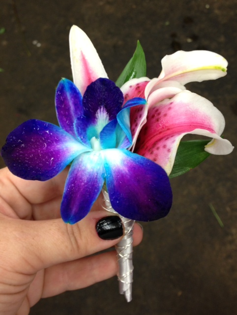 Tinted Blue Orchid with Stargazer Lily Petals